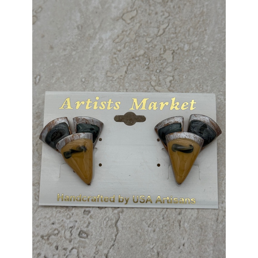 Vintage Artisan Geometric Earrings Handcrafted USA Abstract Resin Pierced NOS